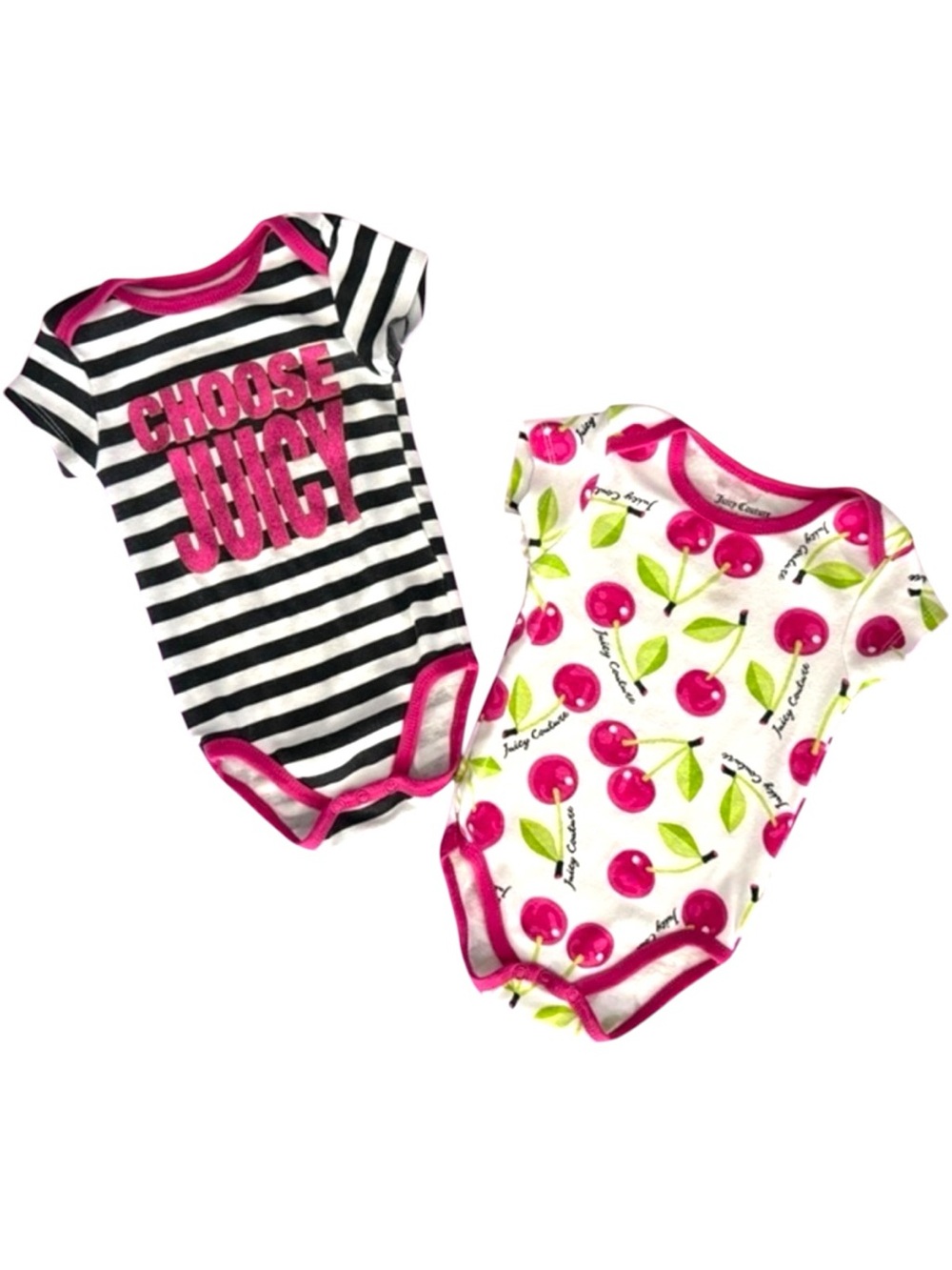 Juicy Couture Baby Girl Onesie Set 12 Months Cherry Stripe Bodysuits 2Pc